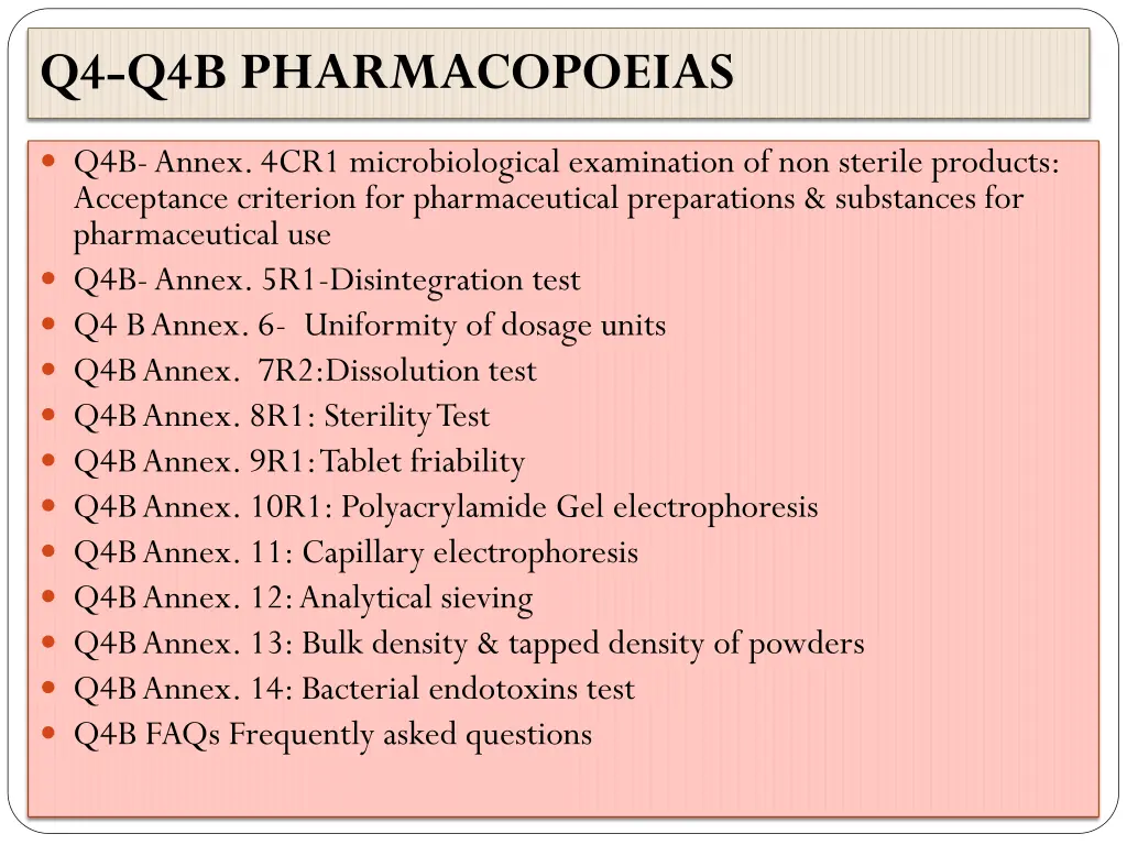 q4 q4b pharmacopoeias