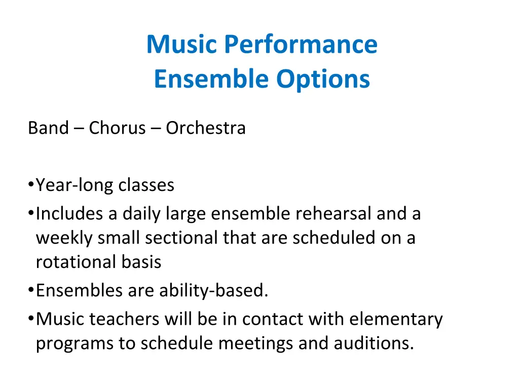 music performance ensemble options
