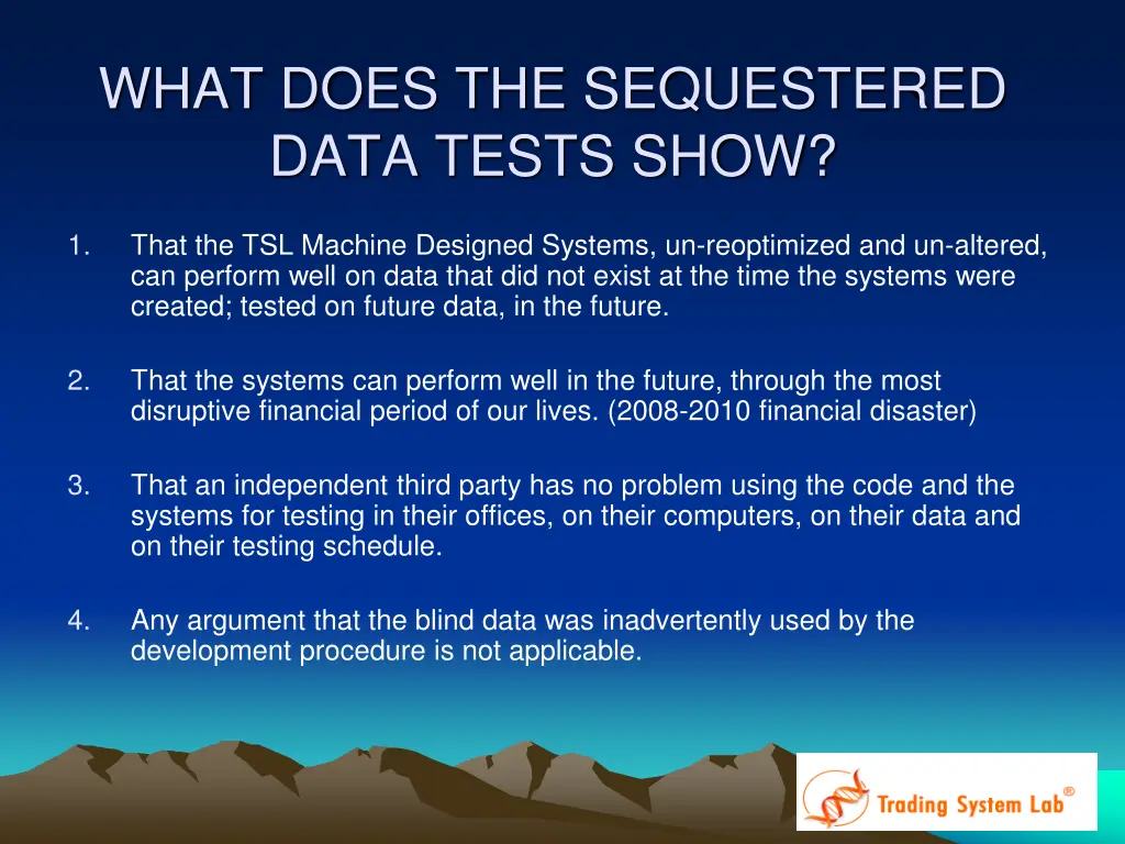 what does the sequestered data tests show