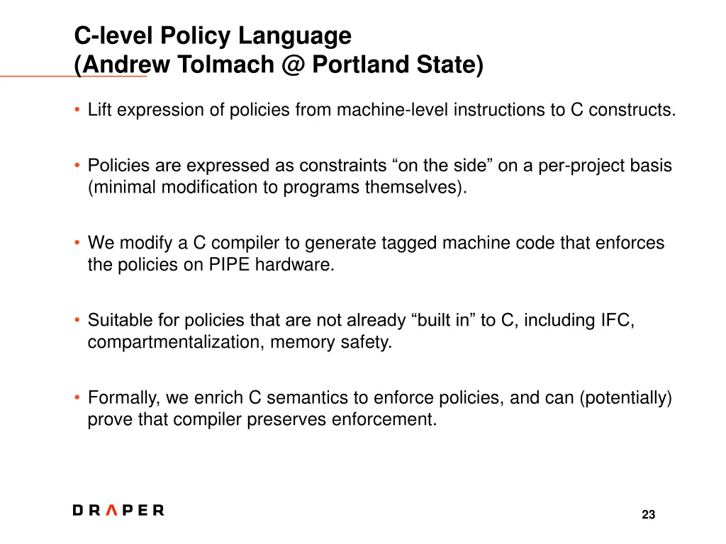 c level policy language andrew tolmach @ portland
