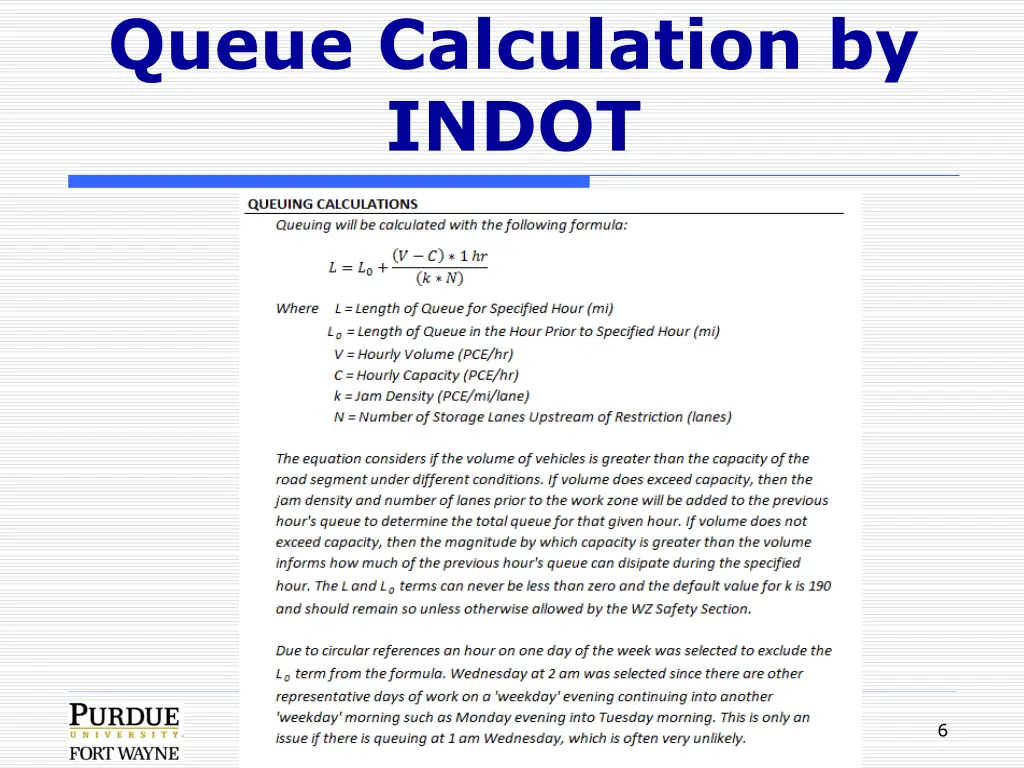 queue calculation by indot