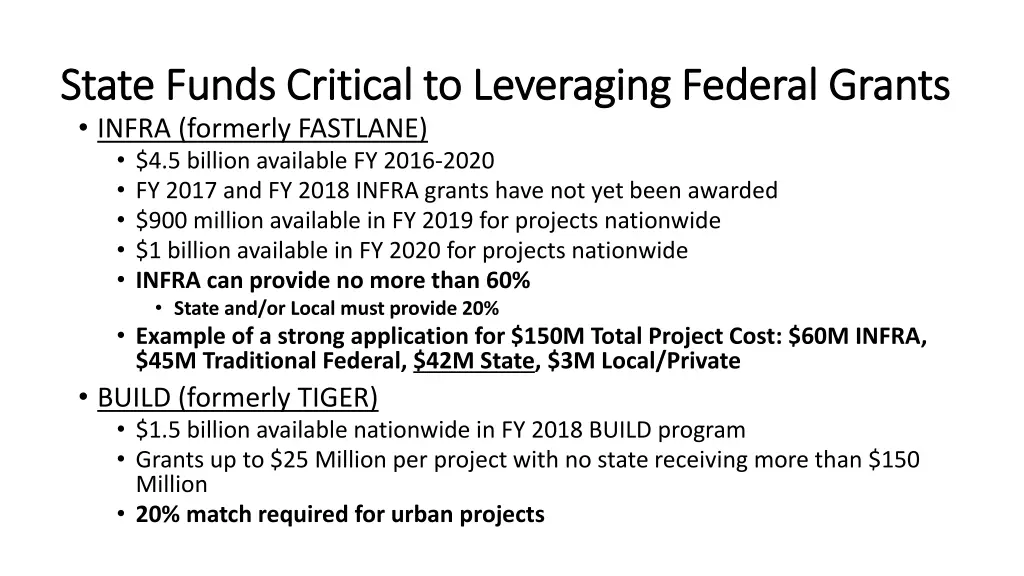 state funds critical to leveraging federal grants