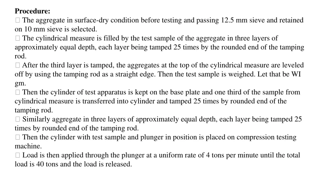 procedure the aggregate in surface dry condition