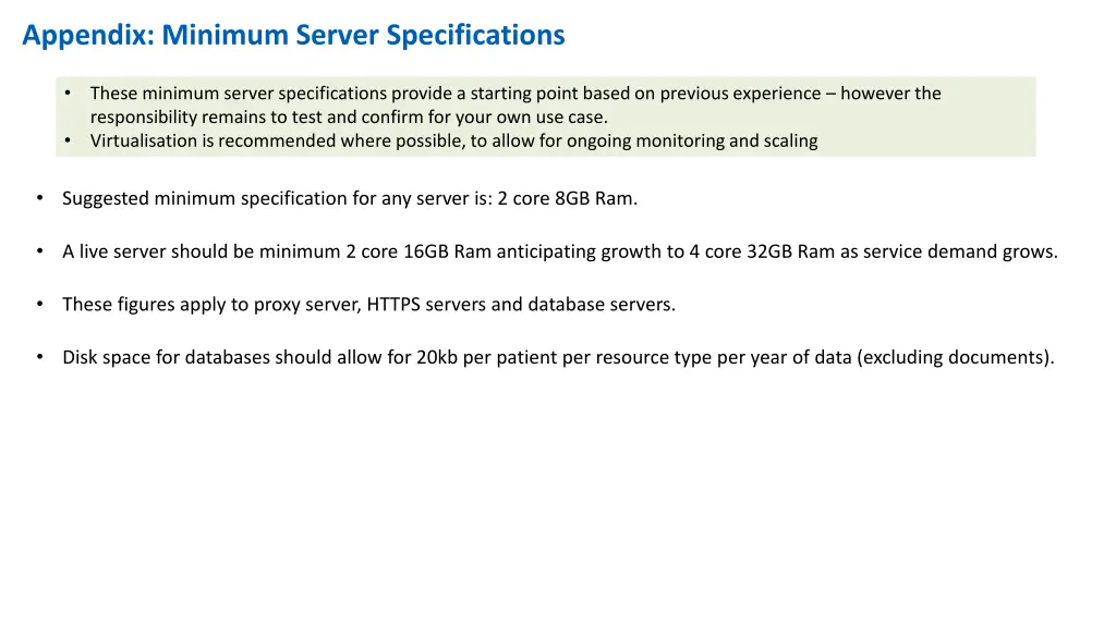 appendix minimum server specifications