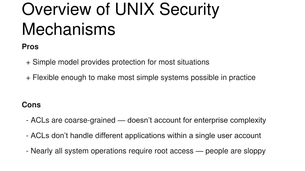 overview of unix security mechanisms pros