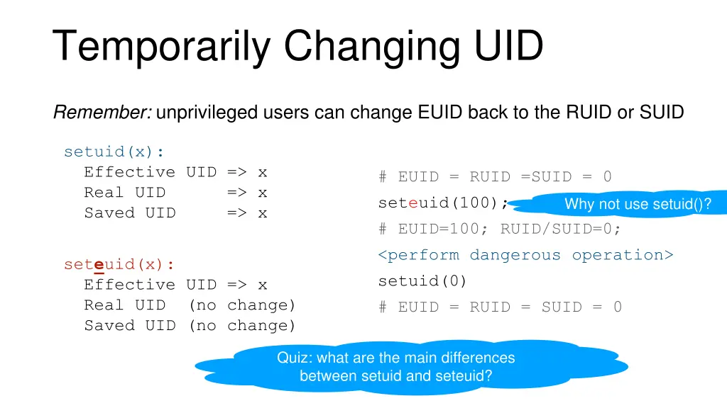temporarily changing uid