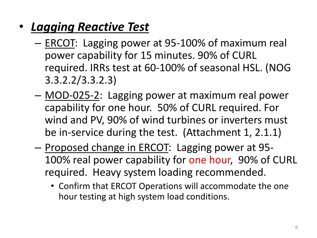 lagging reactive test ercot lagging power