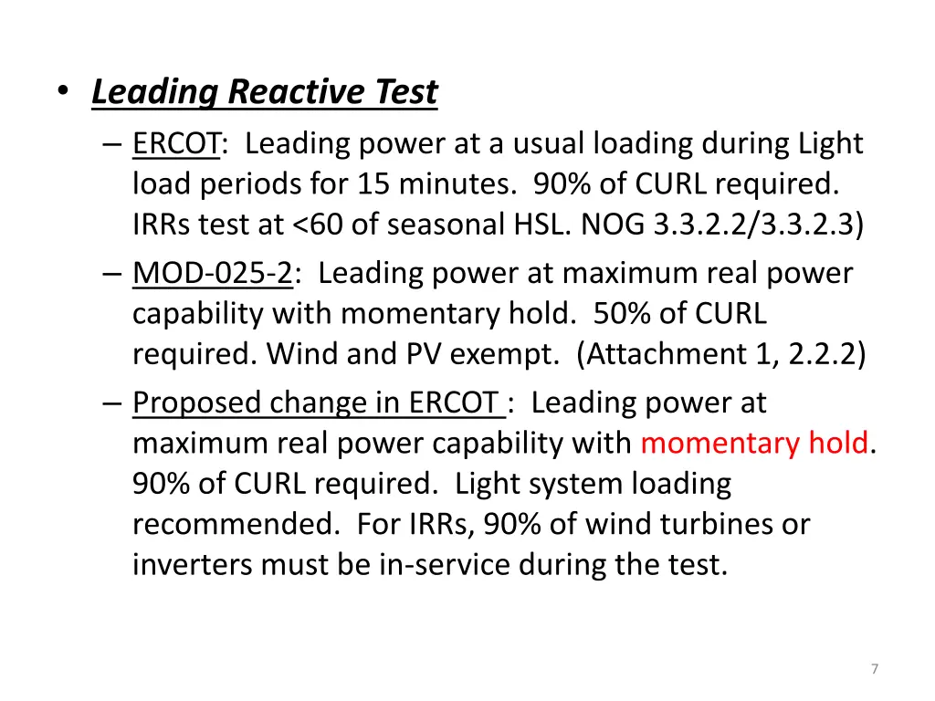 leading reactive test ercot leading power