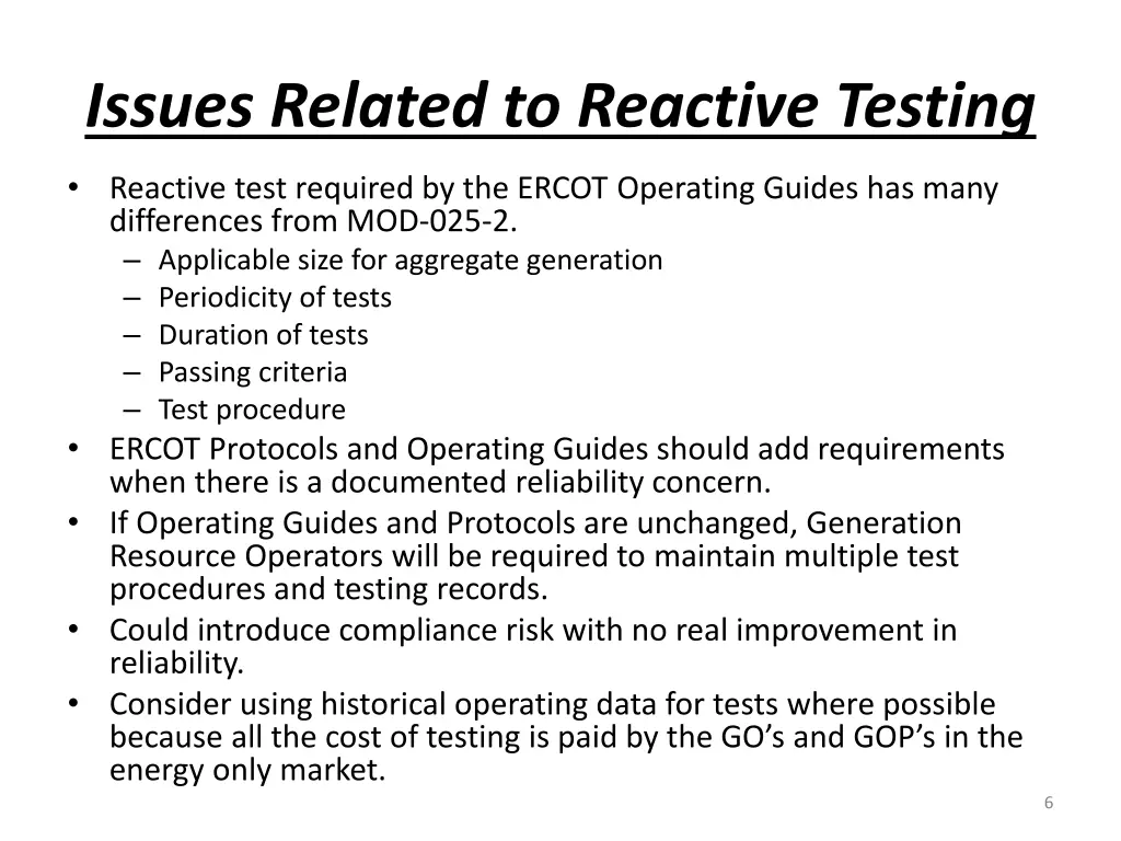 issues related to reactive testing