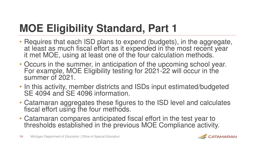 moe eligibility standard part 1 requires that