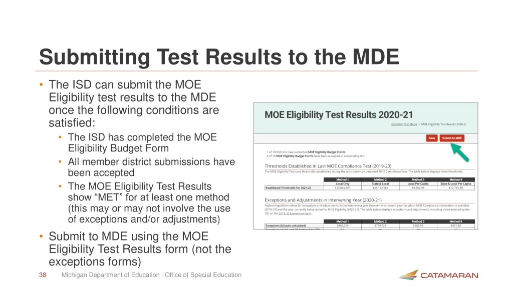 submitting test results to the mde