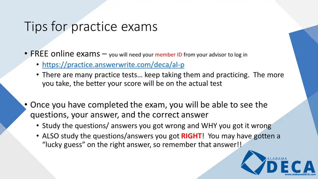 tips for practice exams