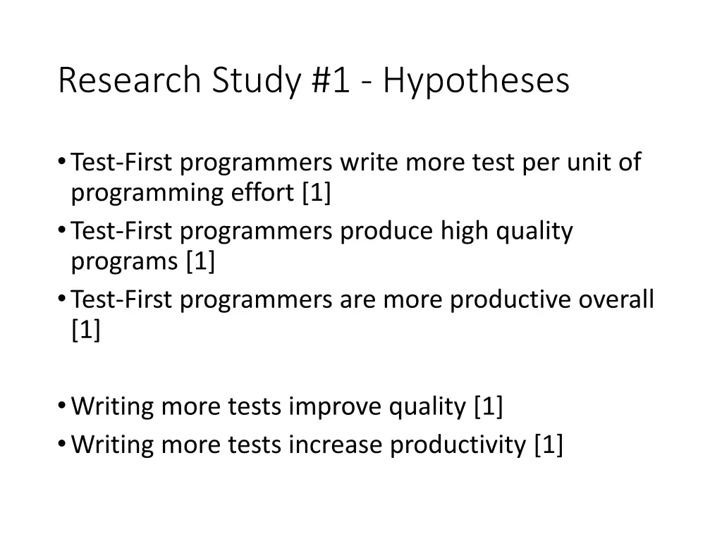 research study 1 hypotheses