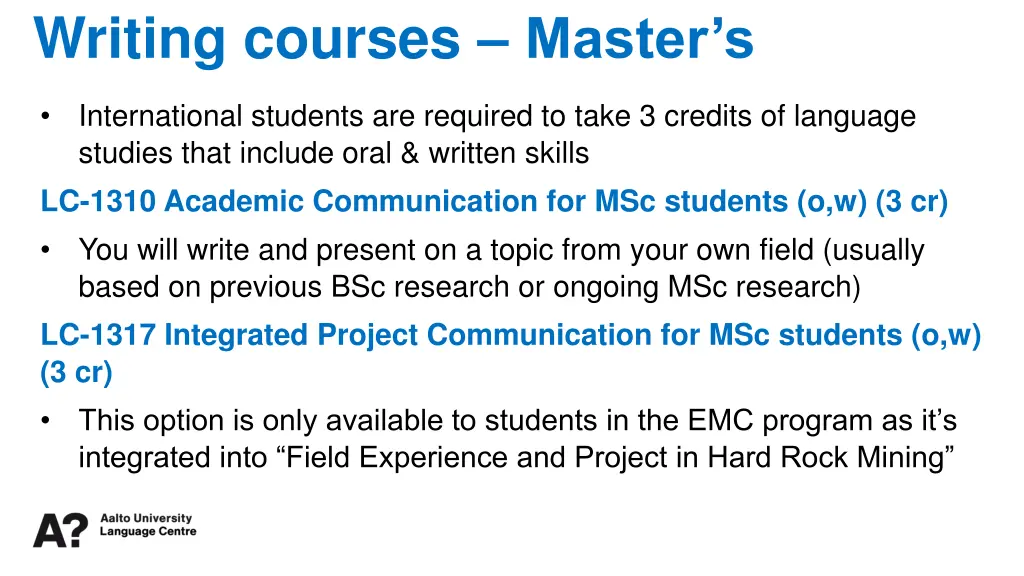 writing courses master s