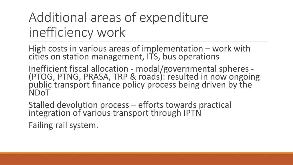 additional areas of expenditure inefficiency work