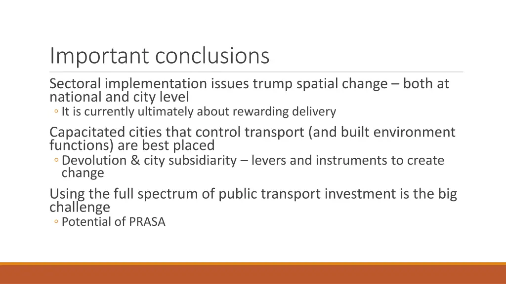 important conclusions sectoral implementation