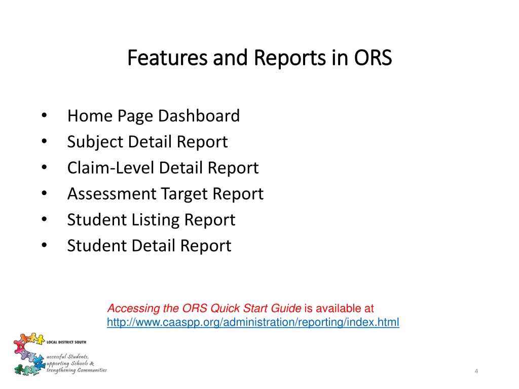 features and reports in ors features and reports