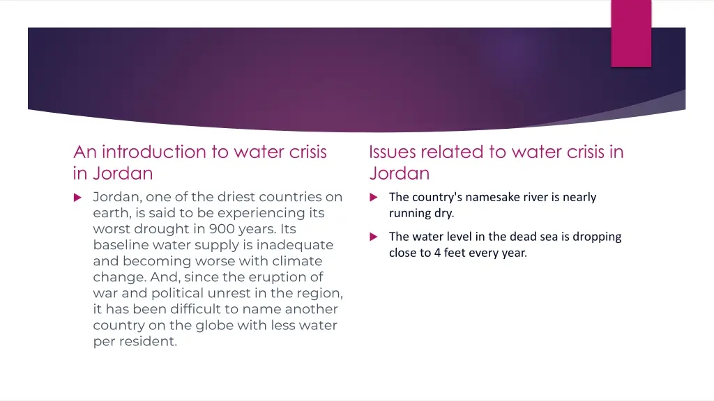 an introduction to water crisis in jordan jordan