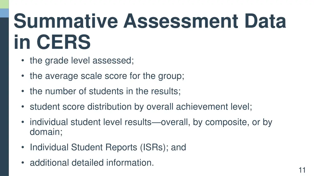 summative assessment data in cers the grade level