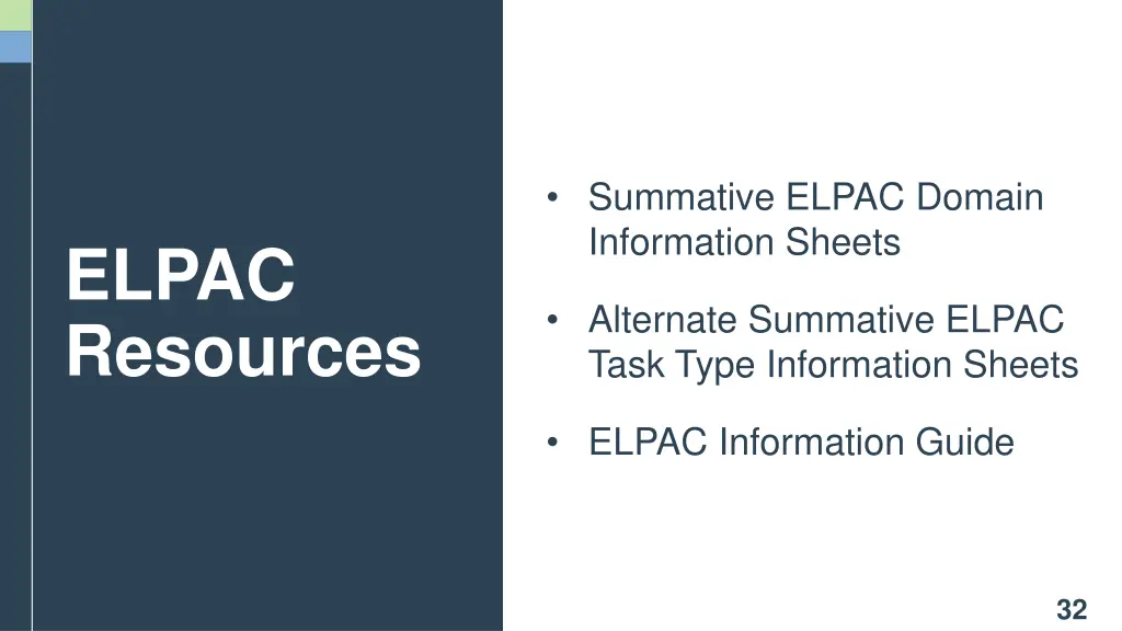 summative elpac domain information sheets