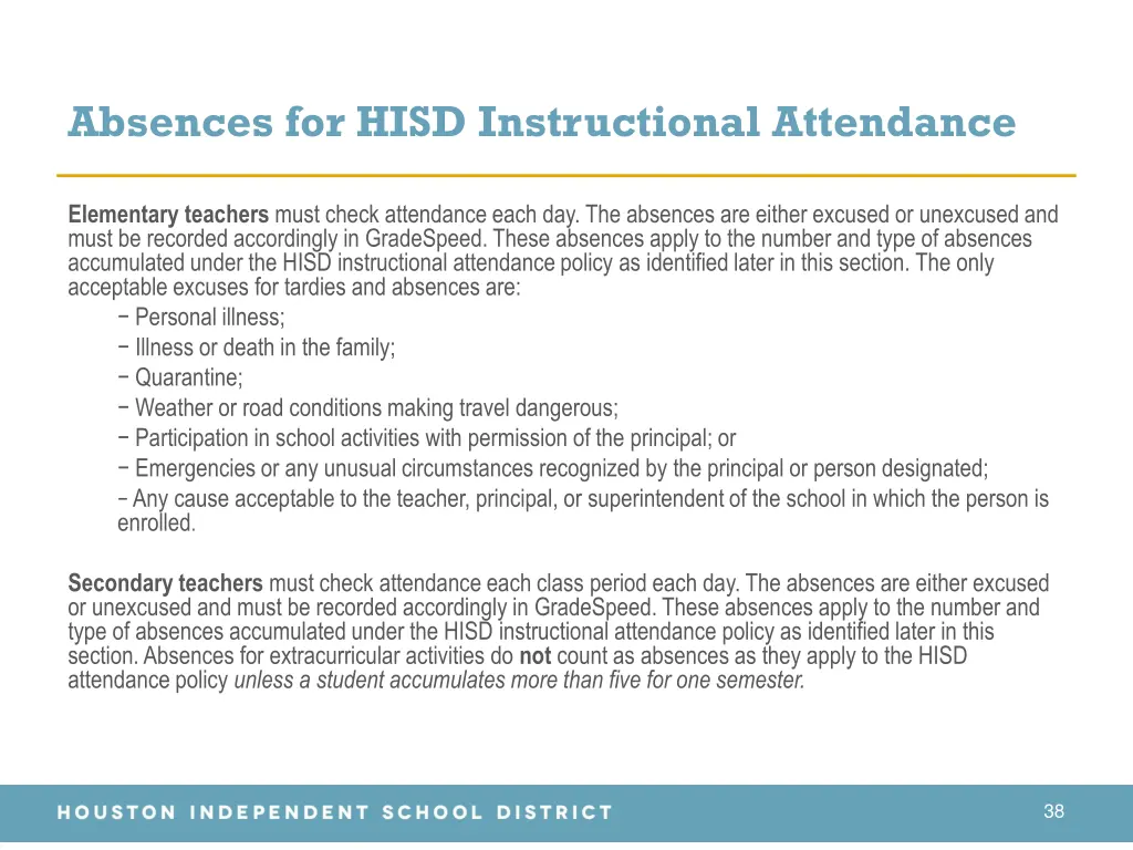 absences for hisd instructional attendance