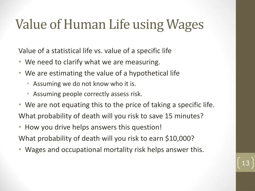 value of human life using wages