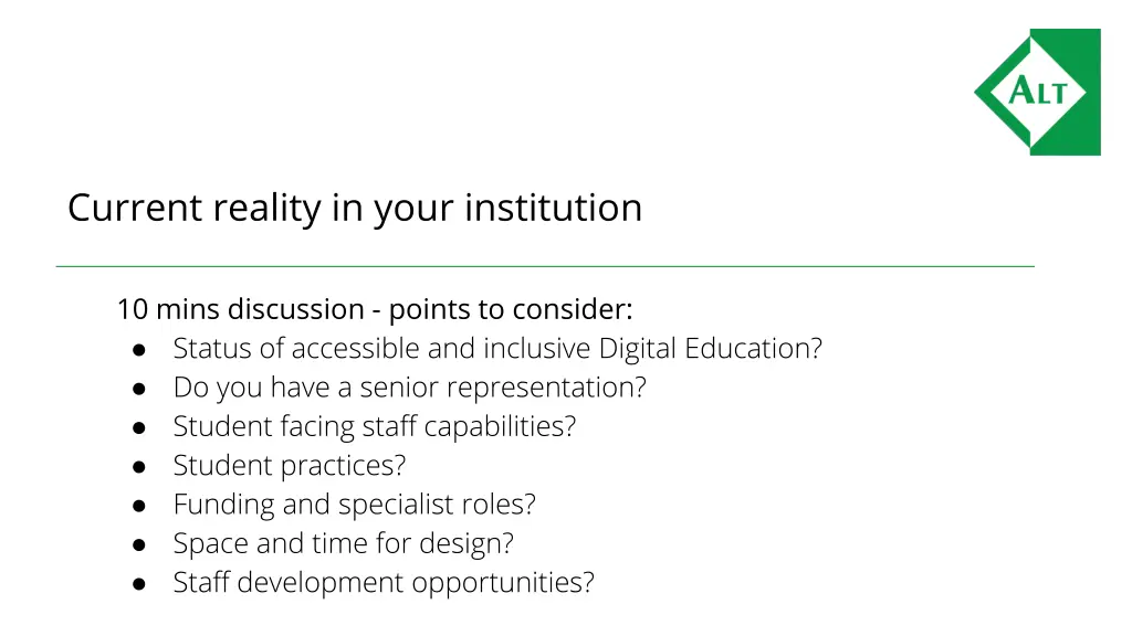 current reality in your institution