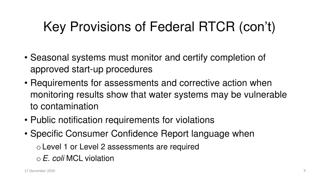 key provisions of federal rtcr con t