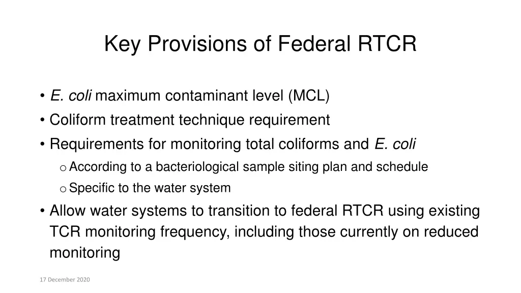 key provisions of federal rtcr