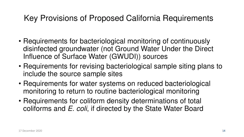 key provisions of proposed california requirements