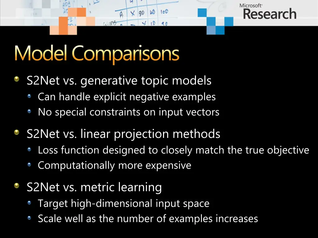 model comparisons s2net vs generative topic