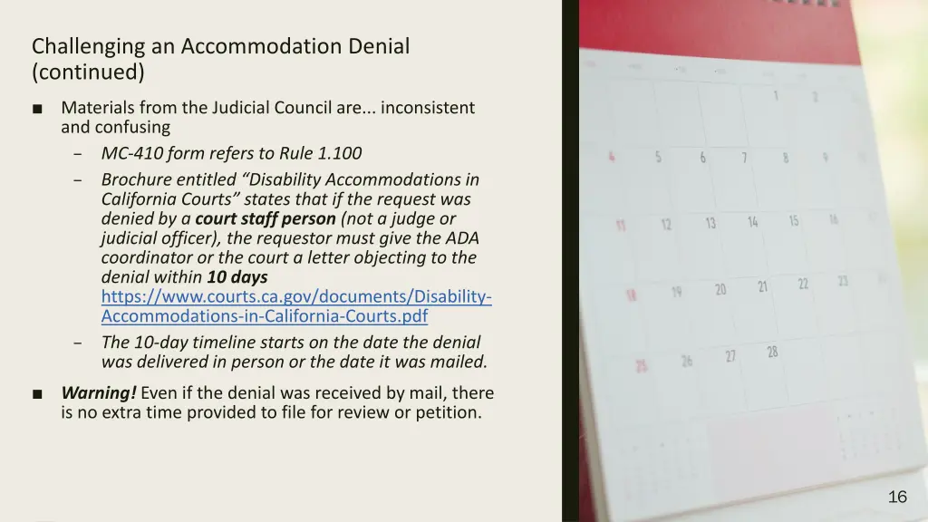 challenging an accommodation denial continued