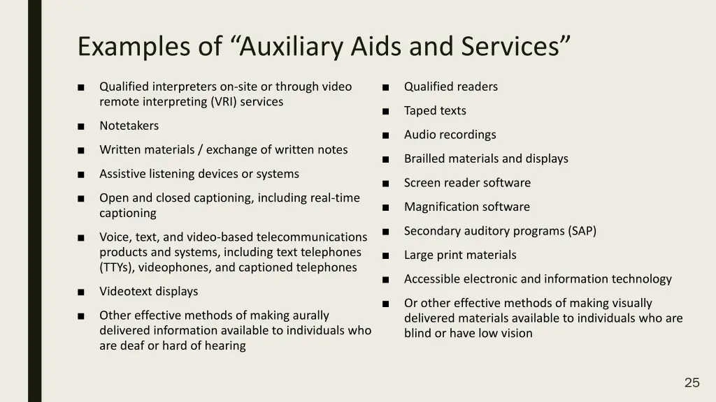 examples of auxiliary aids and services