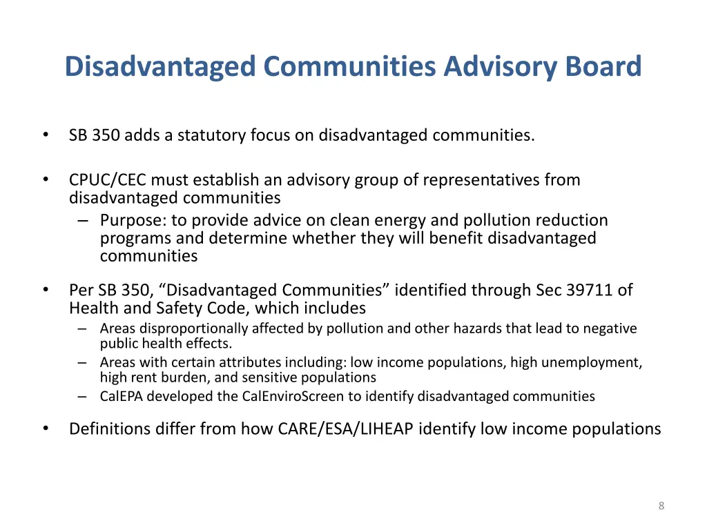 disadvantaged communities advisory board