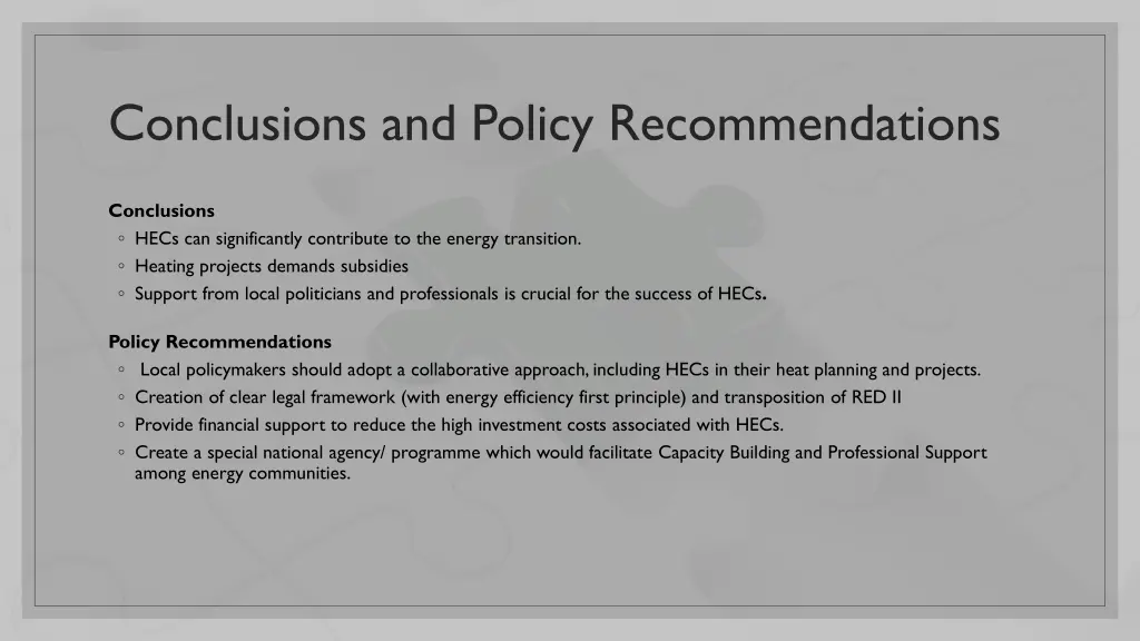 conclusions and policy recommendations