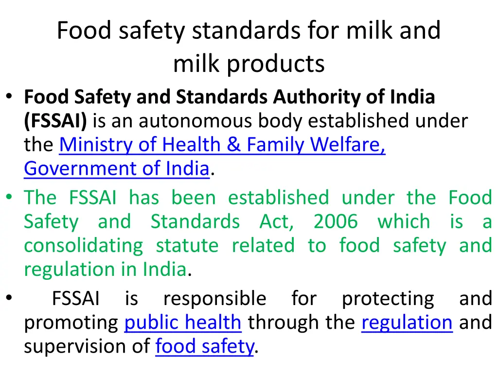 food safety standards for milk and milk products