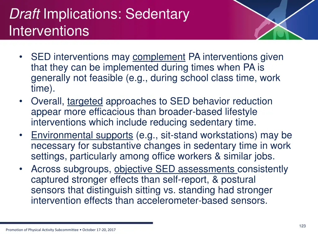 draft implications sedentary interventions