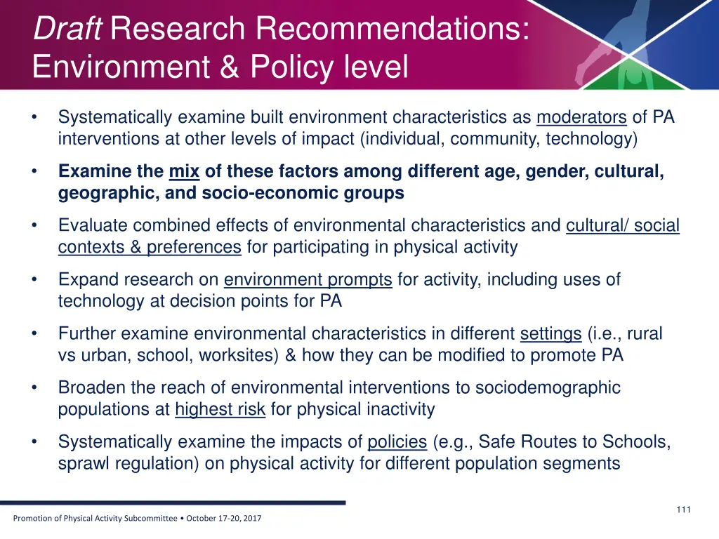 draft research recommendations environment policy