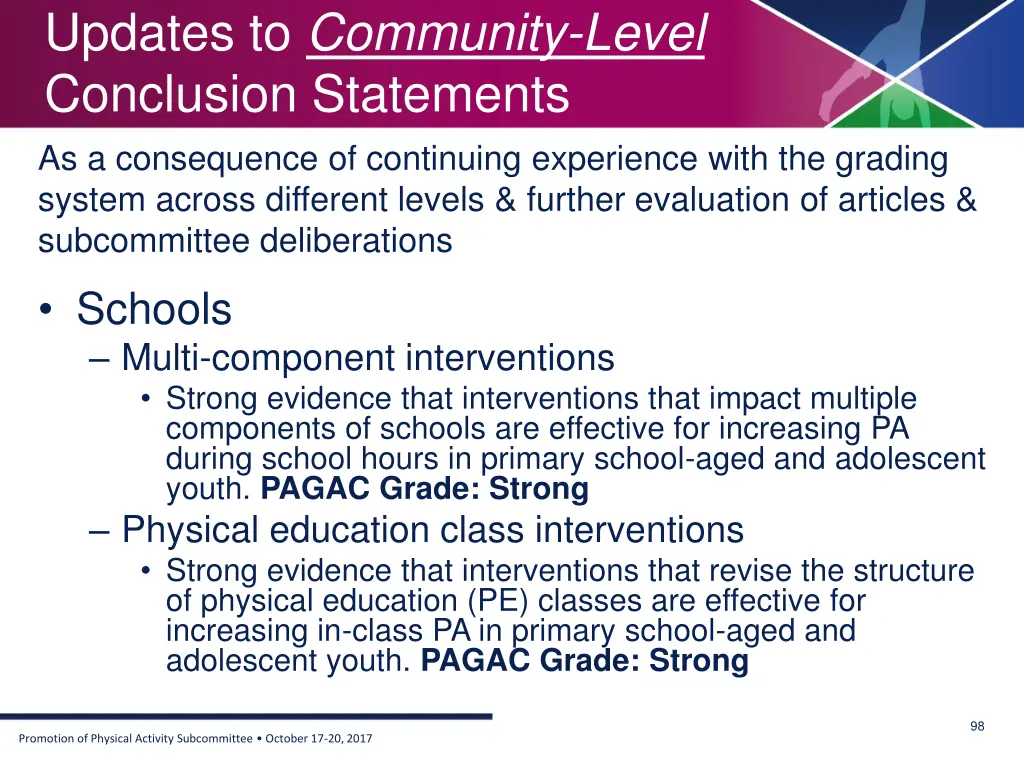 updates to community level conclusion statements
