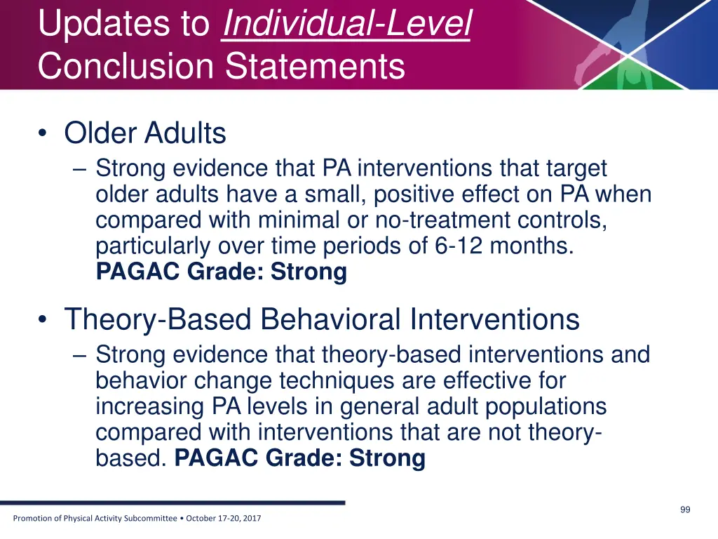 updates to individual level conclusion statements