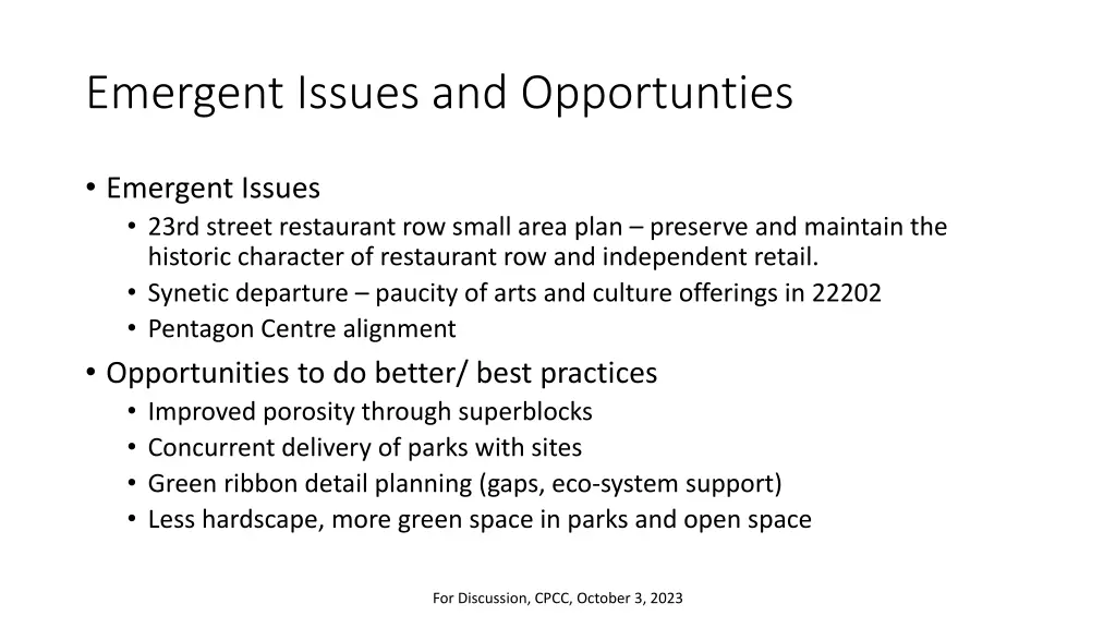 emergent issues and opportunties