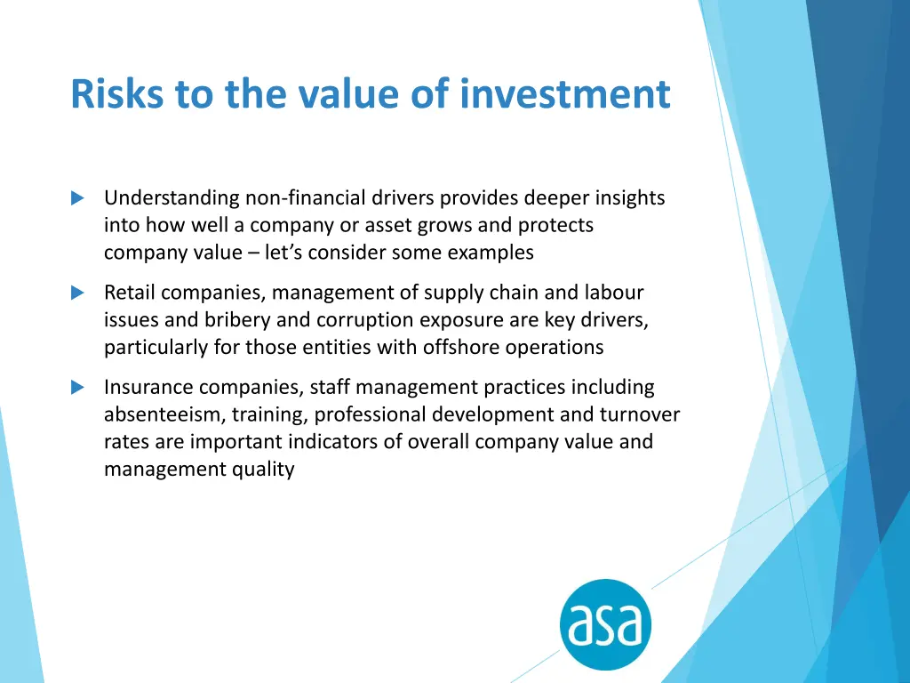 risks to the value of investment
