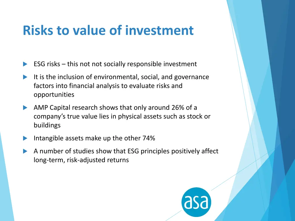 risks to value of investment
