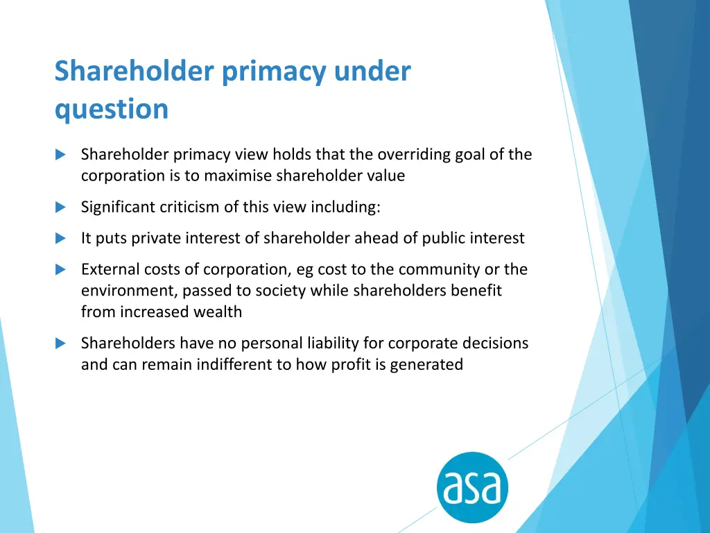 shareholder primacy under question 1