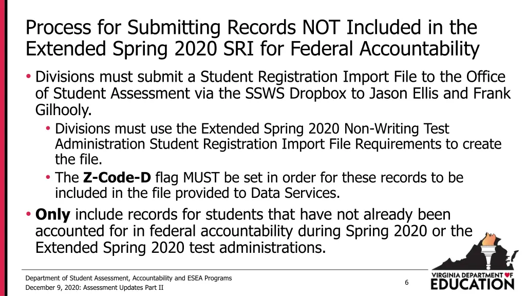 process for submitting records not included