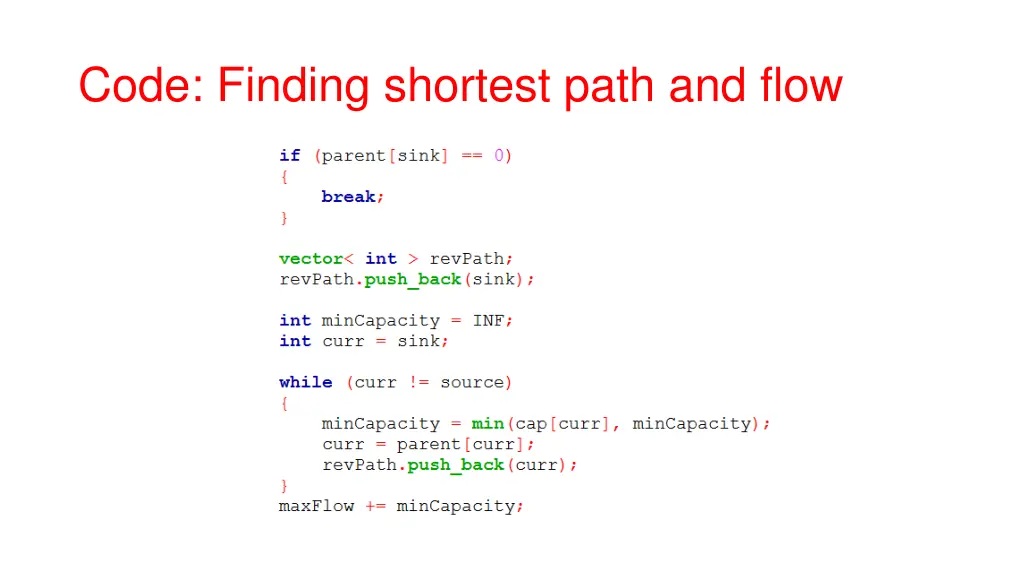 code finding shortest path and flow