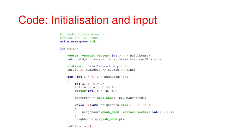 code initialisation and input