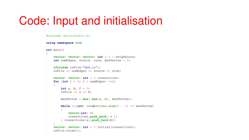 code input and initialisation