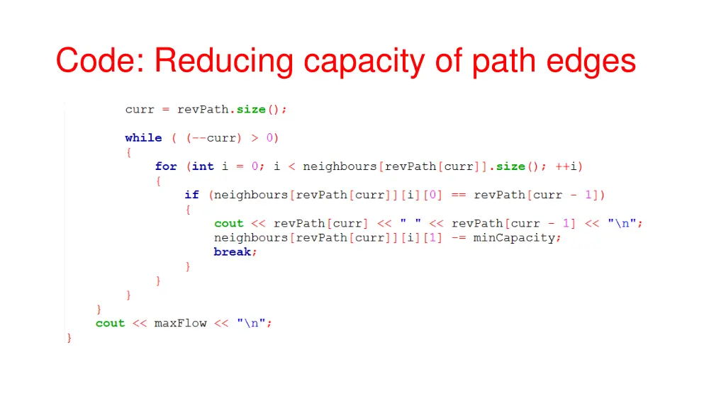 code reducing capacity of path edges
