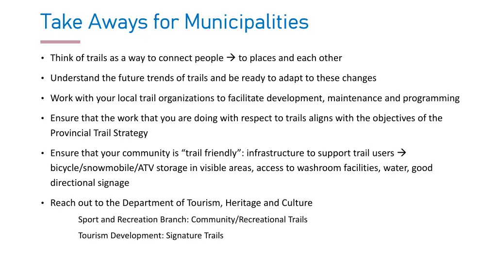 take aways for municipalities take aways